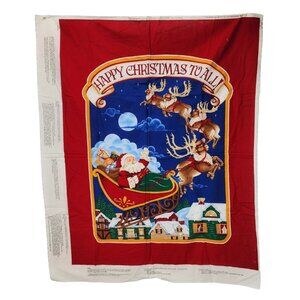 Vtg Cranston Happy Christmas 40x31" Santa Cotton Fabric Panel Door Wall Hanging